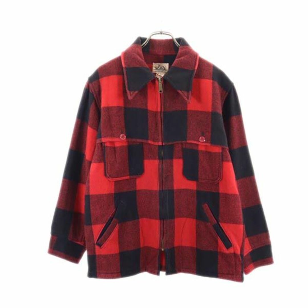 ウールリッチ ウールブレンド チェック ジップジャケット M レッド系 WOOLRICH メンズ  【231101】詳細説明文