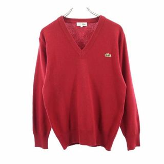 ラコステ(LACOSTE)のラコステ ウールブレンド 長袖 Vネック ニット 3 レッド系 CHEMISE LACOSTE セーター ロゴ メンズ 古着 【231101】(ニット/セーター)