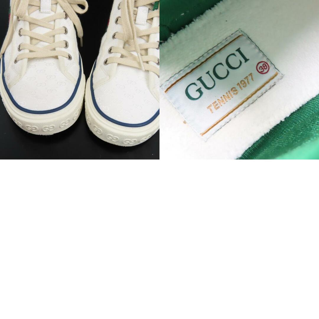 Gucci(グッチ)の新品同様美品 GUCCI グッチ ハイカットスニーカー 靴 シューズ マイクロGG 表記38 テニス1977 シェリーライン スニーカー ナイロンキャンバス ホワイト レディース【中古】 レディースの靴/シューズ(スニーカー)の商品写真