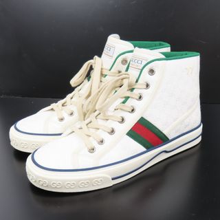 グッチ(Gucci)の新品同様美品 GUCCI グッチ ハイカットスニーカー 靴 シューズ マイクロGG 表記38 テニス1977 シェリーライン スニーカー ナイロンキャンバス ホワイト レディース【中古】(スニーカー)