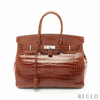 エルメス(Hermes)のバーキン35 ミール ハンドバッグ クロコダイル ポロサス ライトブラウン シルバー金具 □K刻印(ハンドバッグ)