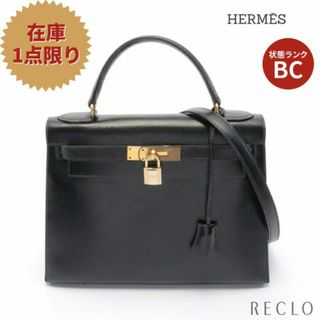 エルメス(Hermes)のケリー28 ハンドバッグ ボックスカーフ ブラック ゴールド金具 外縫い 2WAY ○I刻印(ハンドバッグ)