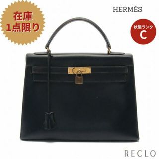 エルメス(Hermes)のケリー32 ブルーインディゴ ハンドバッグ ボックスカーフ ネイビー ゴールド金具 外縫い ○P刻印(ハンドバッグ)