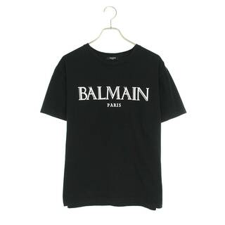 本物 バルマンオム ロゴプリント Tシャツ カットソー S 灰 黒