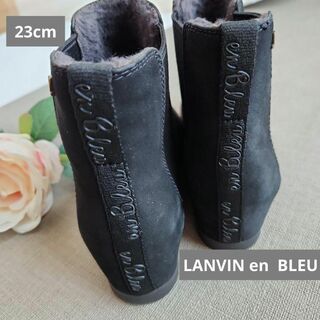 ランバンオンブルー(LANVIN en Bleu)のランバンオンブルー　ショートブーツ　スエード　 ファー　サイドゴア　23cm(ブーツ)
