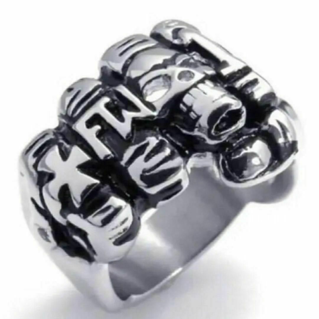 【A074】リング　メンズ　指輪　シルバー　チタン　拳　髑髏　十字架　20号 メンズのアクセサリー(リング(指輪))の商品写真