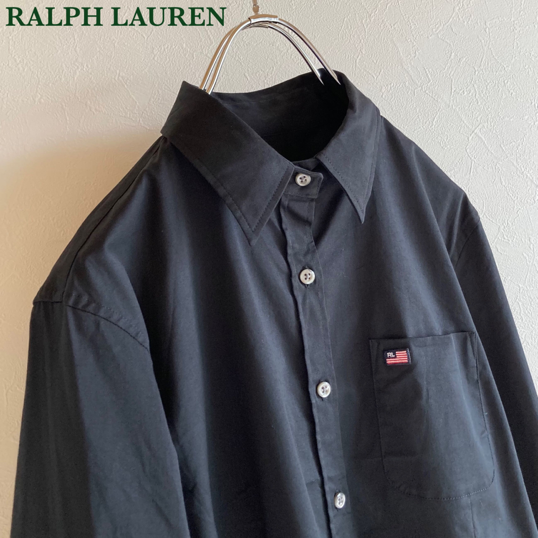 Ralph Lauren(ラルフローレン)のポロジーンズ ラルフローレン 星条旗 ロゴ ポケット ストレッチ シャツ 黒 レディースのトップス(シャツ/ブラウス(長袖/七分))の商品写真
