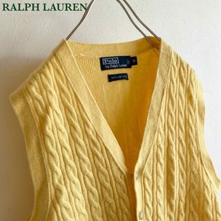 ラルフローレン(Ralph Lauren)のポロ ラルフローレン ウール ケーブルニット ベスト M レモンイエロー(ニット/セーター)