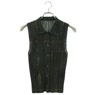 プリーツプリーズイッセイミヤケ(PLEATS PLEASE ISSEY MIYAKE)のプリーツプリーズ  PP97-JE051 デニム転写プリーツノースリーブノースリーブシャツ レディース 3(シャツ/ブラウス(半袖/袖なし))