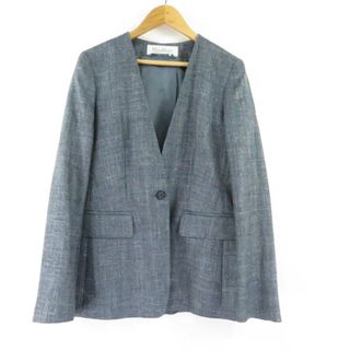 マックスマーラ(Max Mara)の美品 MAXMARA マックスマーラ ノーカラー ツイードジャケット 1点 38 シルク リネン ウール 総裏 一つボタン 白タグ レディース AY4539A76 (ロングコート)