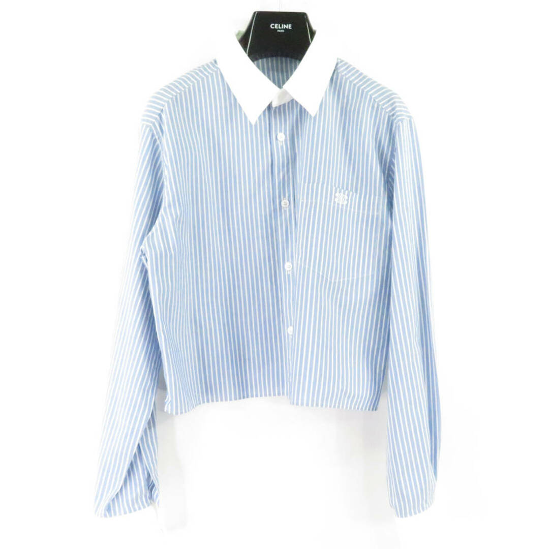 美品 CELINE セリーヌ cropped shirt (2C903720T) クロップド シャツ 1点 38 コットン100% ストライプ 長袖 レディース AY4600W