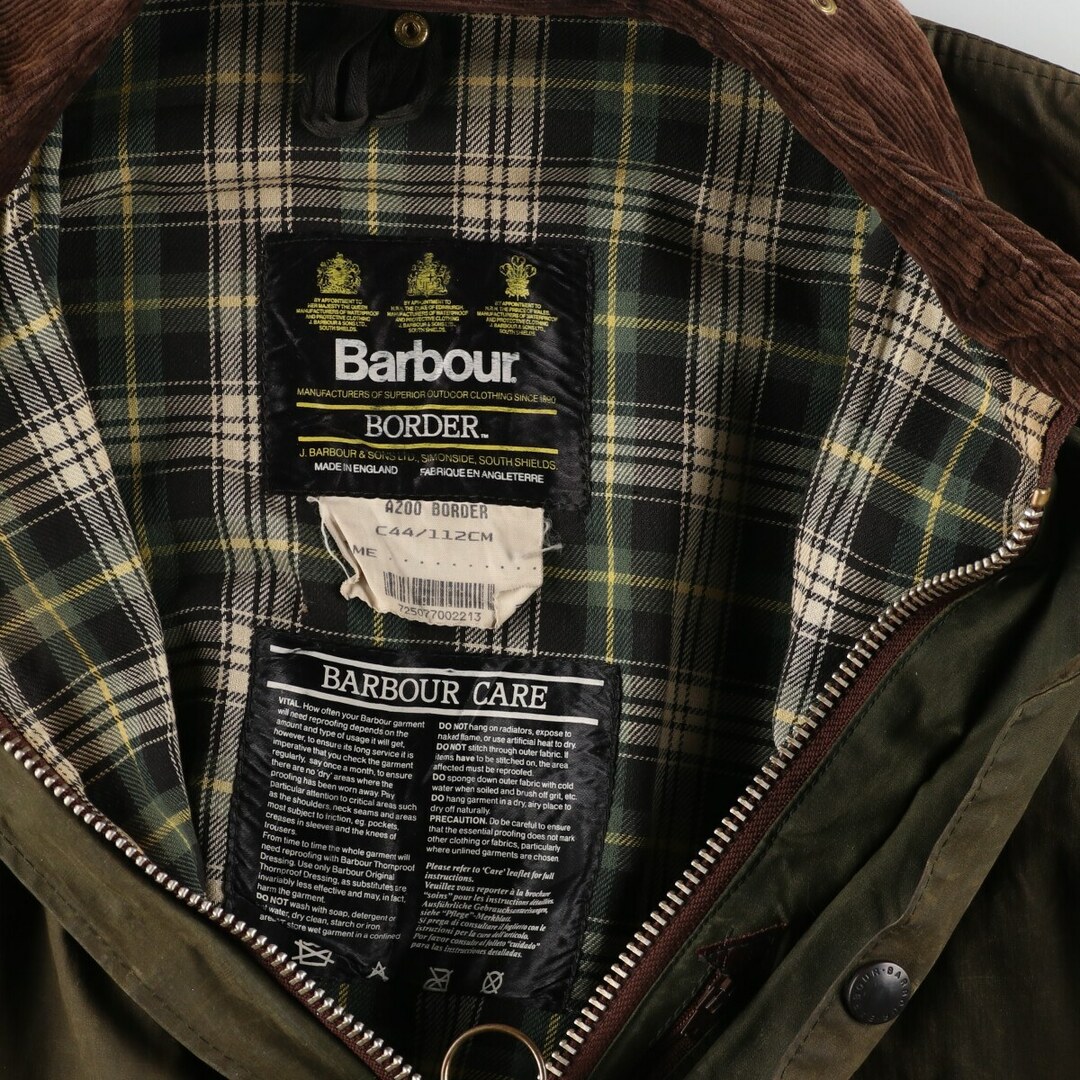 Barbour(バーブァー)の古着 90年代 バブアー Barbour BORDER ボーダー 旧3ワラント ワックスコットン オイルドジャケット 英国製 C44 メンズL ヴィンテージ /eaa384182 メンズのジャケット/アウター(その他)の商品写真