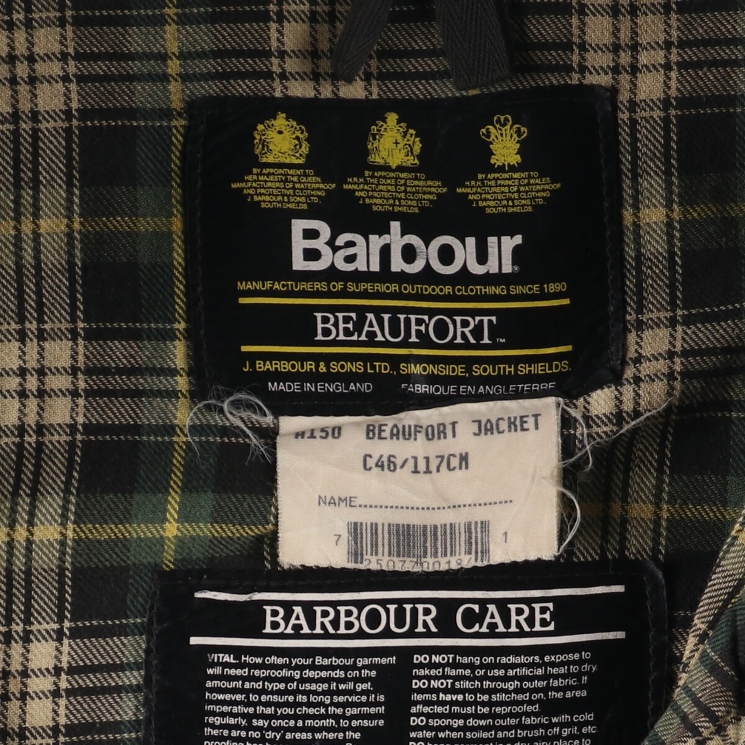 Barbour(バーブァー)の古着 90年代 バブアー Barbour BEAUFORT ビューフォート 旧3ワラント オイルド ハンティングジャケット 英国製 C46 メンズXL ヴィンテージ /eaa385142 メンズのジャケット/アウター(その他)の商品写真