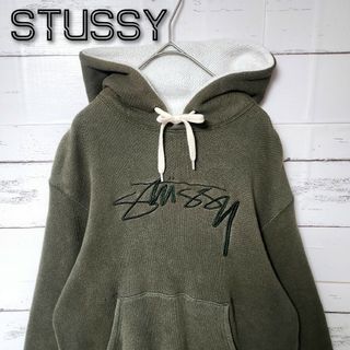 ステューシー(STUSSY)の《希少》ステューシー チャンピオン コラボ パーカー オリーブ 刺繍ロゴ(パーカー)