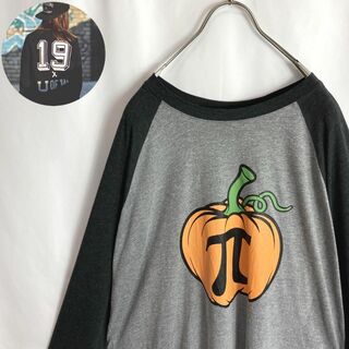 古着 ラグランTシャツ七分袖 かぼちゃ パンプキン π グレー 黒色 2XL(Tシャツ/カットソー(七分/長袖))
