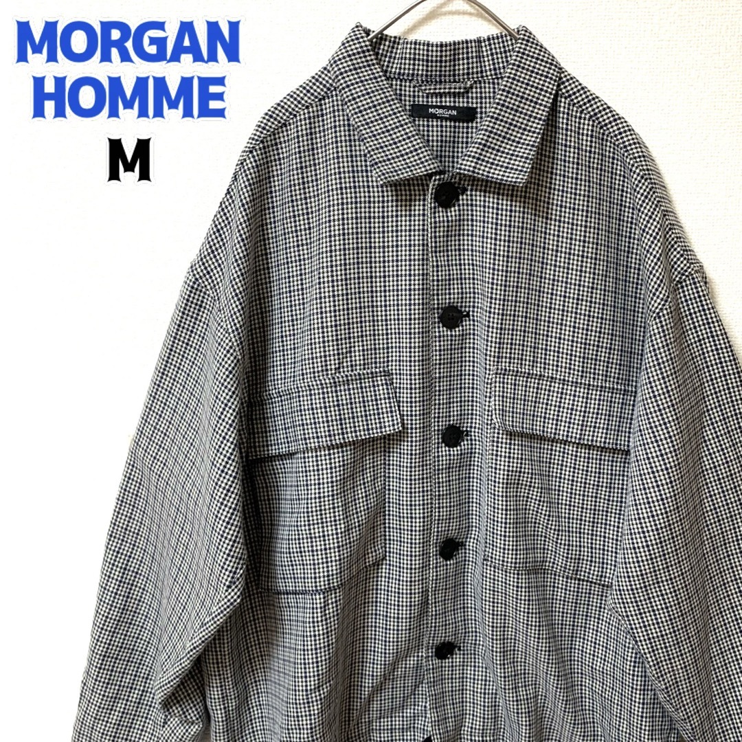 MORGAN HOMME(モルガンオム)のMORGAN HOMME ハウンドトゥースシャツ カバーオール ジャケット 薄手 メンズのジャケット/アウター(カバーオール)の商品写真