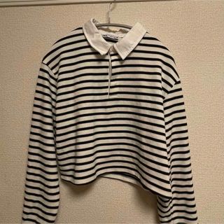 ザラ(ZARA)のzara ボーダー　ラガーシャツ 長袖ポロシャツ　スウェット(ポロシャツ)