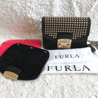 フルラ(Furla)の美品✨FURLA　フルラ　メトロポリス　ショルダーバッグ　フラップ3枚セット　黒(ショルダーバッグ)