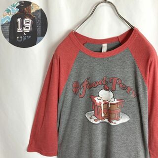 古着 ラグランTシャツ 七分袖 ケーキ ポップ チェリー柄 灰 赤色 Mかわいい(Tシャツ/カットソー(七分/長袖))