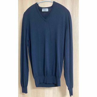 JOHN SMEDLEY / ジョンスメドレー | 英国製 カシミヤ シルク ハイゲージ Vネック ニット セーター | XS | ネイビー | メンズ