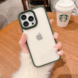 フェミニン シリコン スマホ ケース クリア+グリーン  iPhone(iPhoneケース)