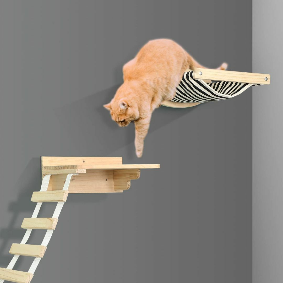 壁取り付け式猫用シェルフセット - 猫 壁 家具 クライミング 棚 猫 ...