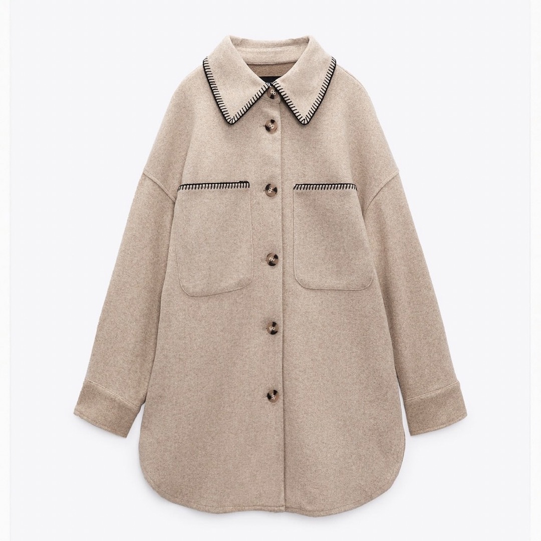 ZARA(ザラ)のZARA ザラ ソフトシャツジャケット コントラストトップステッチ XS レディースのジャケット/アウター(ニットコート)の商品写真