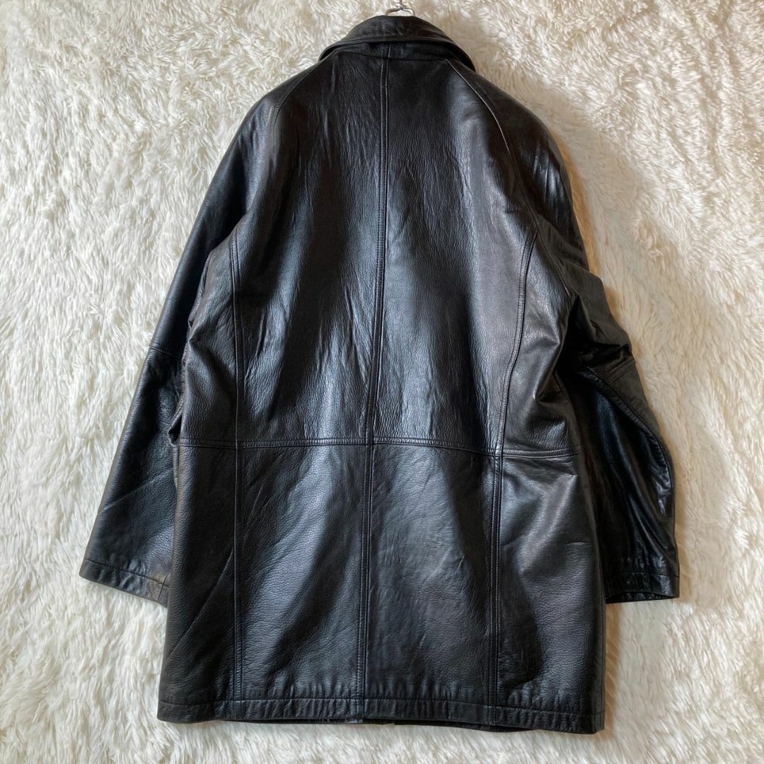 90s ビンテージ ロング レザーコート 羊革 裏地ゴールド 金 馬車 90s ビンテージ ロング レザーコート 羊革 裏地ゴールド 金 馬車