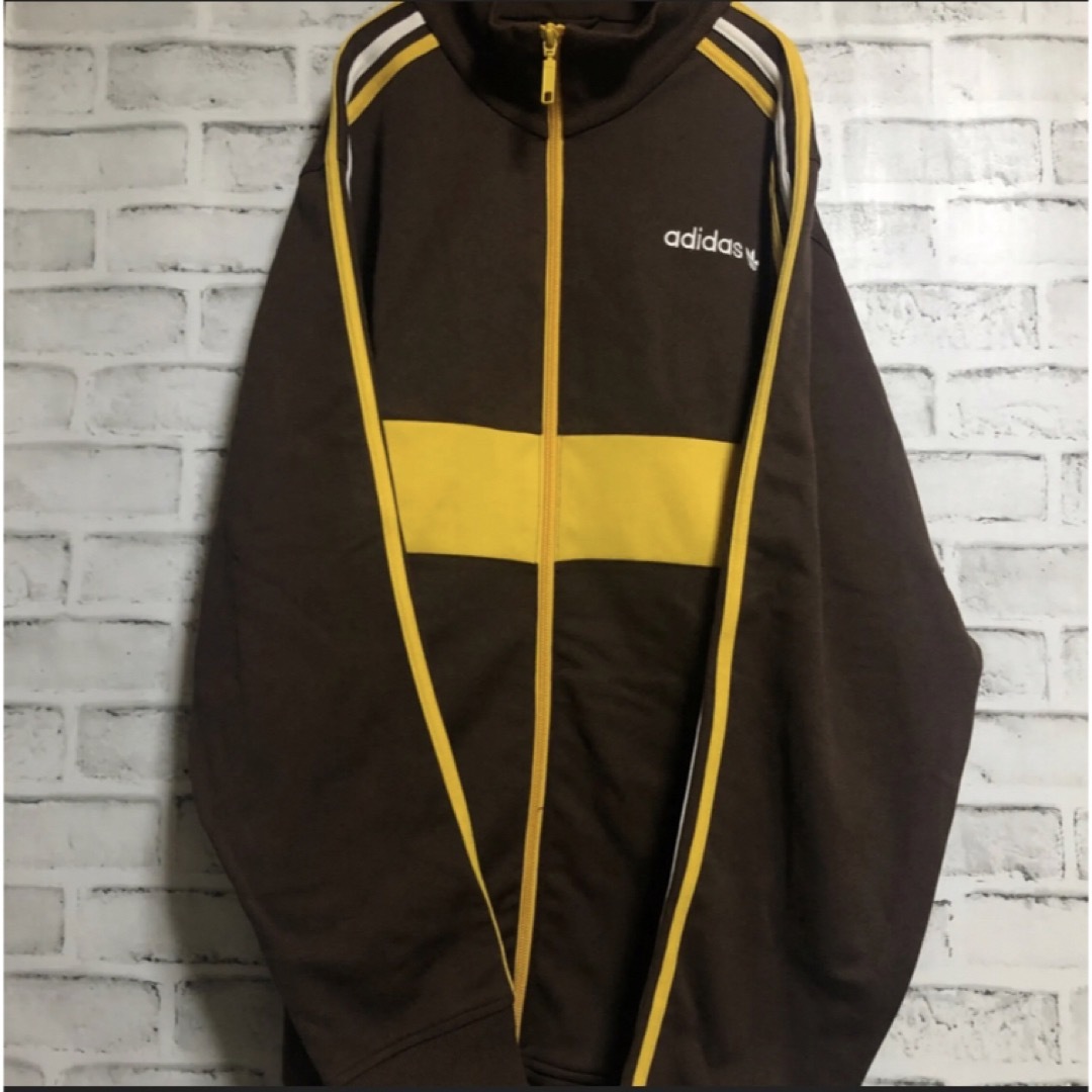 【切り替えデザイン】adidas トラックジャケット ブラウン XL