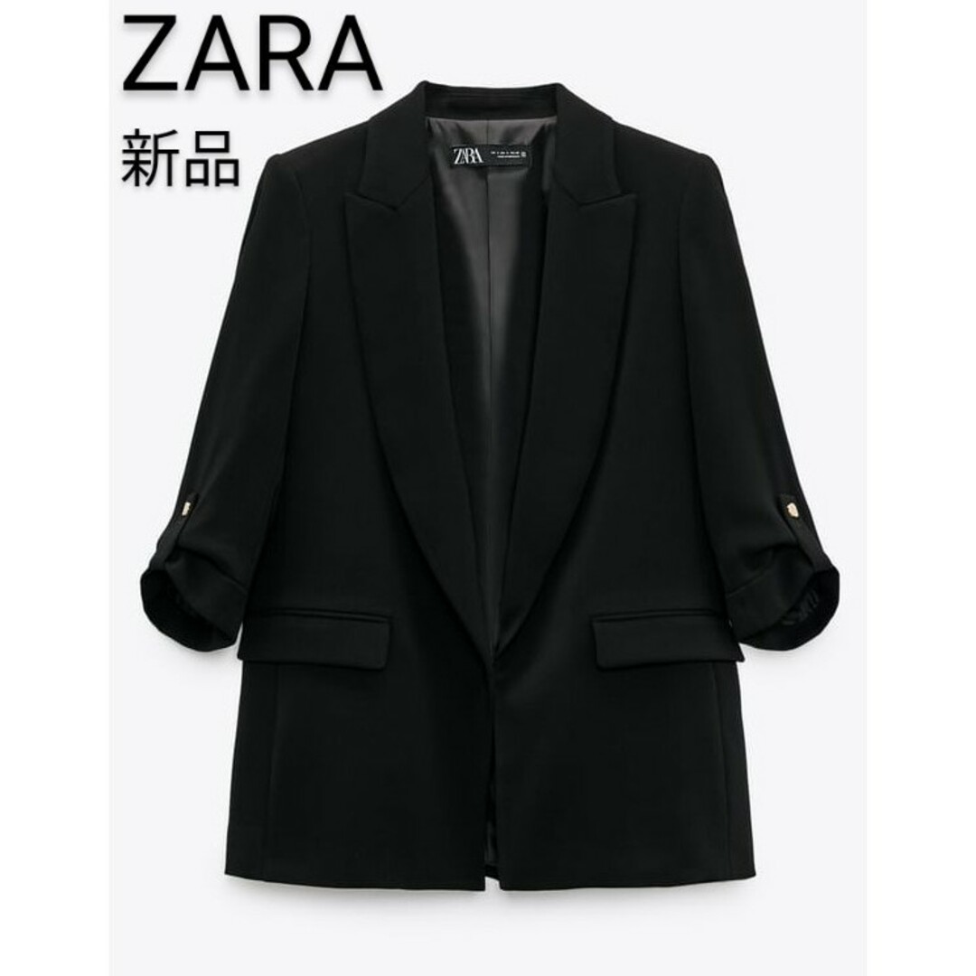 テーラードジャケット新品★ZARA★ザラ ロールアップ スリーブ ブレザー タグ付き黒 M