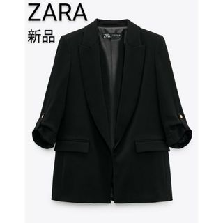 ザラ(ZARA)の新品★ZARA★ザラ ロールアップ スリーブ ブレザー タグ付き黒 M(テーラードジャケット)