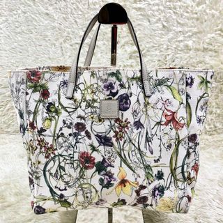 GUCCI トートバッグ キッズライン 花柄 キャンバス 白