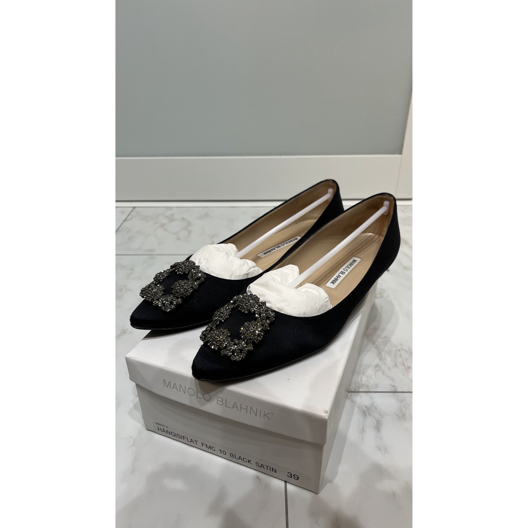 【美品】マノロブラニク ManoloBlahnik 黒ハンギシフラット