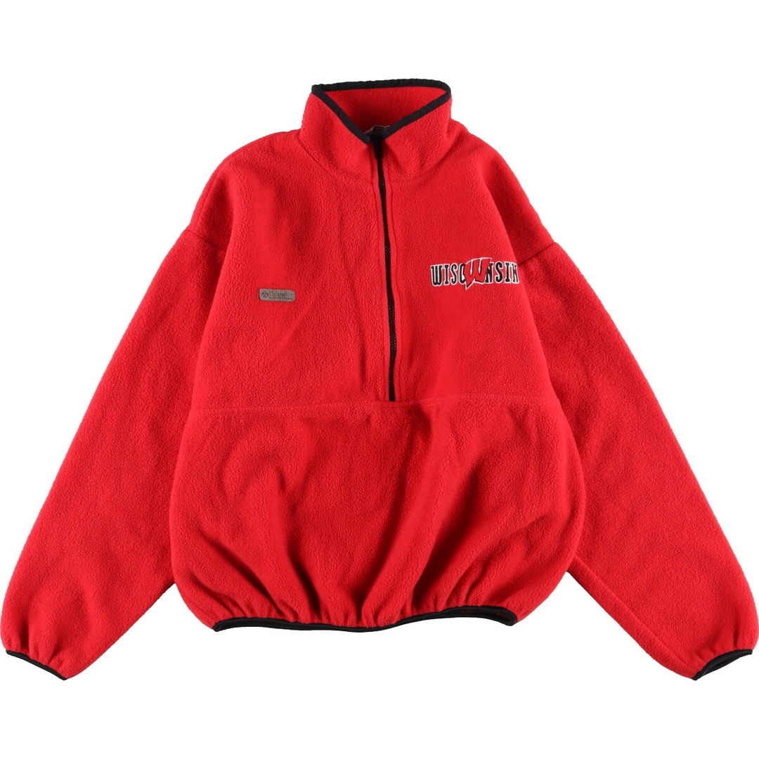 90年代 コロンビア Columbia ハーフジップ フリースプルオーバー USA製 メンズL ヴィンテージ /eaa342069レッド系赤色柄
