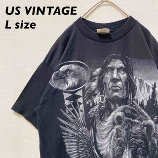 US古着　半袖Tシャツ　ビッグプリント　背面プリント　男女兼用　黒色　Lサイズ(Tシャツ/カットソー(半袖/袖なし))