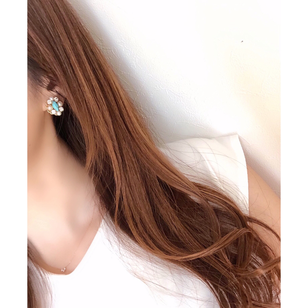 大人可愛い♡パール×キラキラビジュー♡ピアス♡イヤリングに変更可能出来ます♡ ハンドメイドのアクセサリー(ピアス)の商品写真