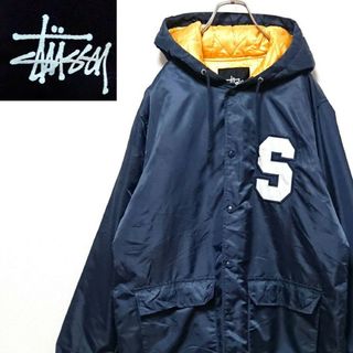 STUSSY ステューシー ナイロンジャケット 中綿 切り替え襟 ロゴ Ｌ