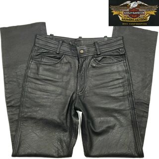 ハーレーダビッドソン(Harley Davidson)の上質牛シボ革★HARLEY-DAVIDSON★W30レザーパンツ黒 SZP72(装備/装具)