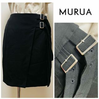 ムルーア(MURUA)の＊MURUAムルーア＊黒透かしチェック　巻きスカート風スカート　ラップスカートM(ミニスカート)