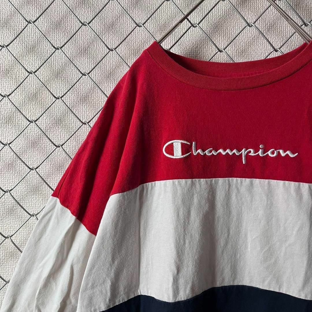 Champion(チャンピオン)のチャンピオン　ロンT 刺繍ロゴ　Mサイズ　トリコロール メンズのトップス(Tシャツ/カットソー(七分/長袖))の商品写真