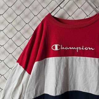 チャンピオン(Champion)のチャンピオン　ロンT 刺繍ロゴ　Mサイズ　トリコロール(Tシャツ/カットソー(七分/長袖))