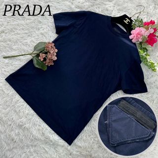 美品 プラダ PRADA Tシャツ カットソー ショートスリーブ ポケット コットン トップス メンズ S ネイビー