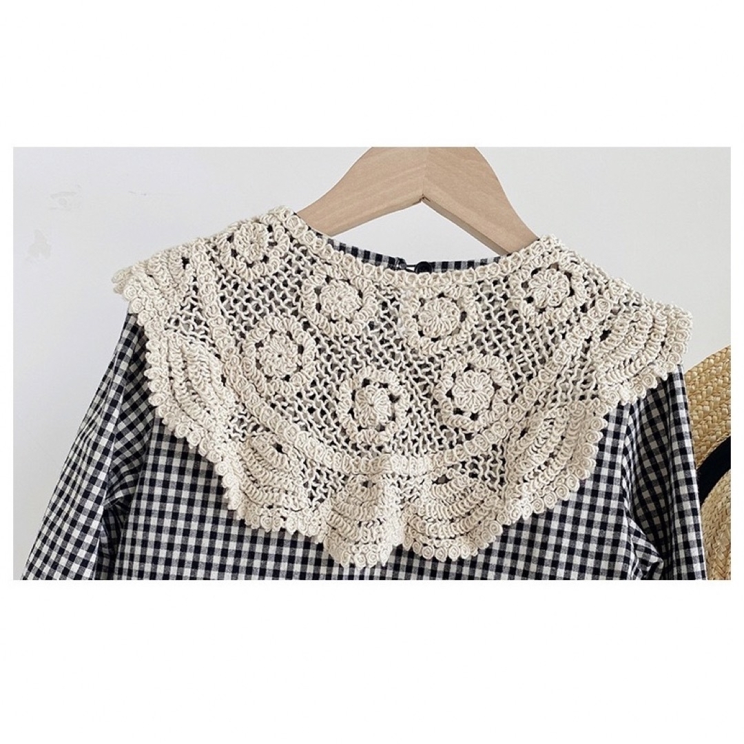 セール＊チェック ワンピース レース 韓国  長袖  レース衿付き  140cm キッズ/ベビー/マタニティのキッズ服女の子用(90cm~)(ワンピース)の商品写真