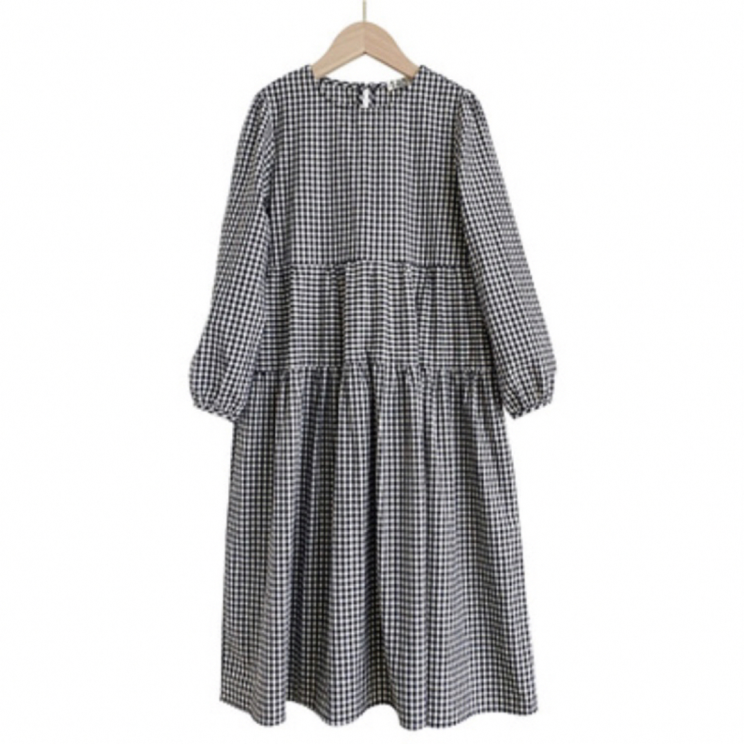 セール＊チェック ワンピース レース 韓国  長袖  レース衿付き  140cm キッズ/ベビー/マタニティのキッズ服女の子用(90cm~)(ワンピース)の商品写真