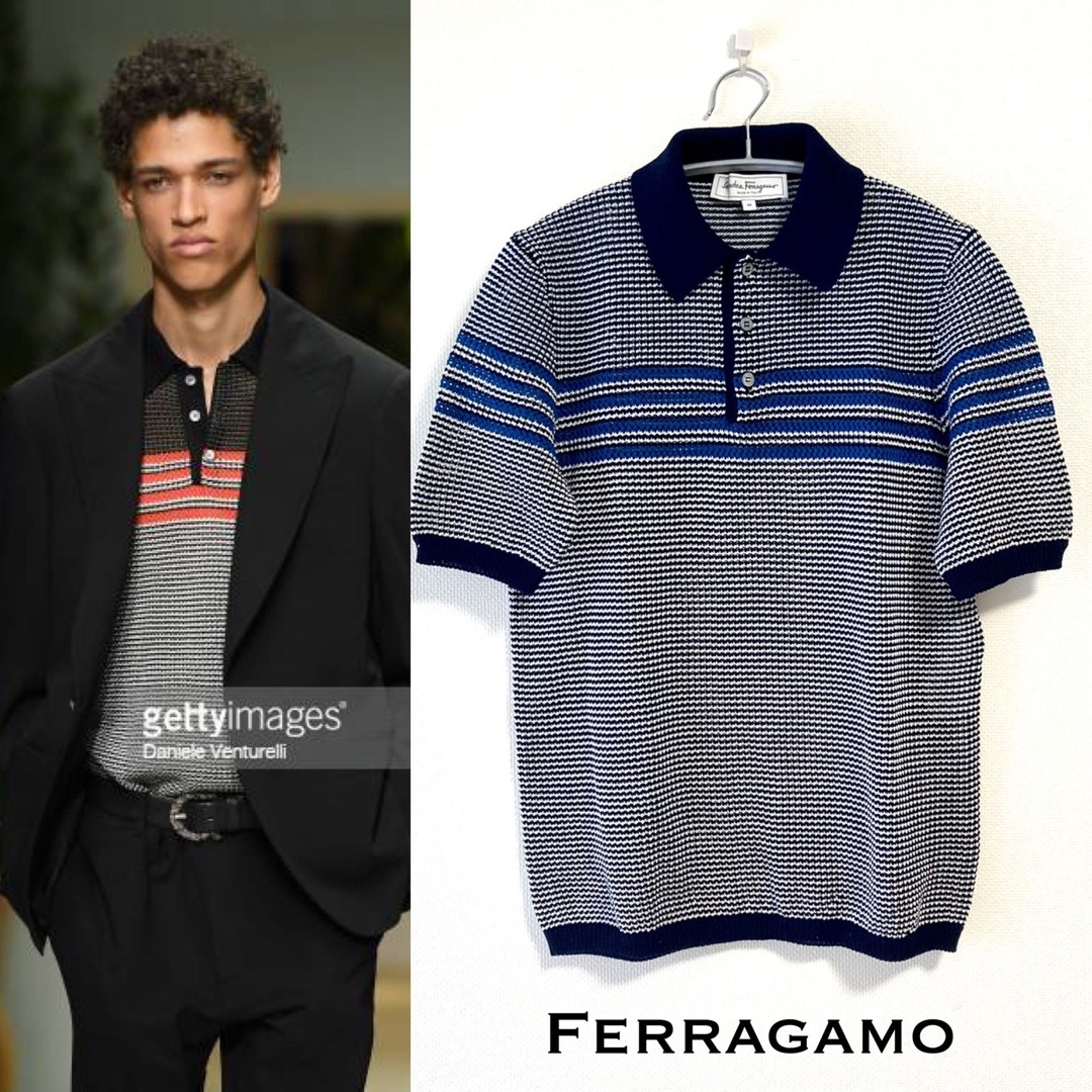 18.SS■未使用■Ferragamo/フェラガモ リブニットポロシャツ/極微品59cm肩幅