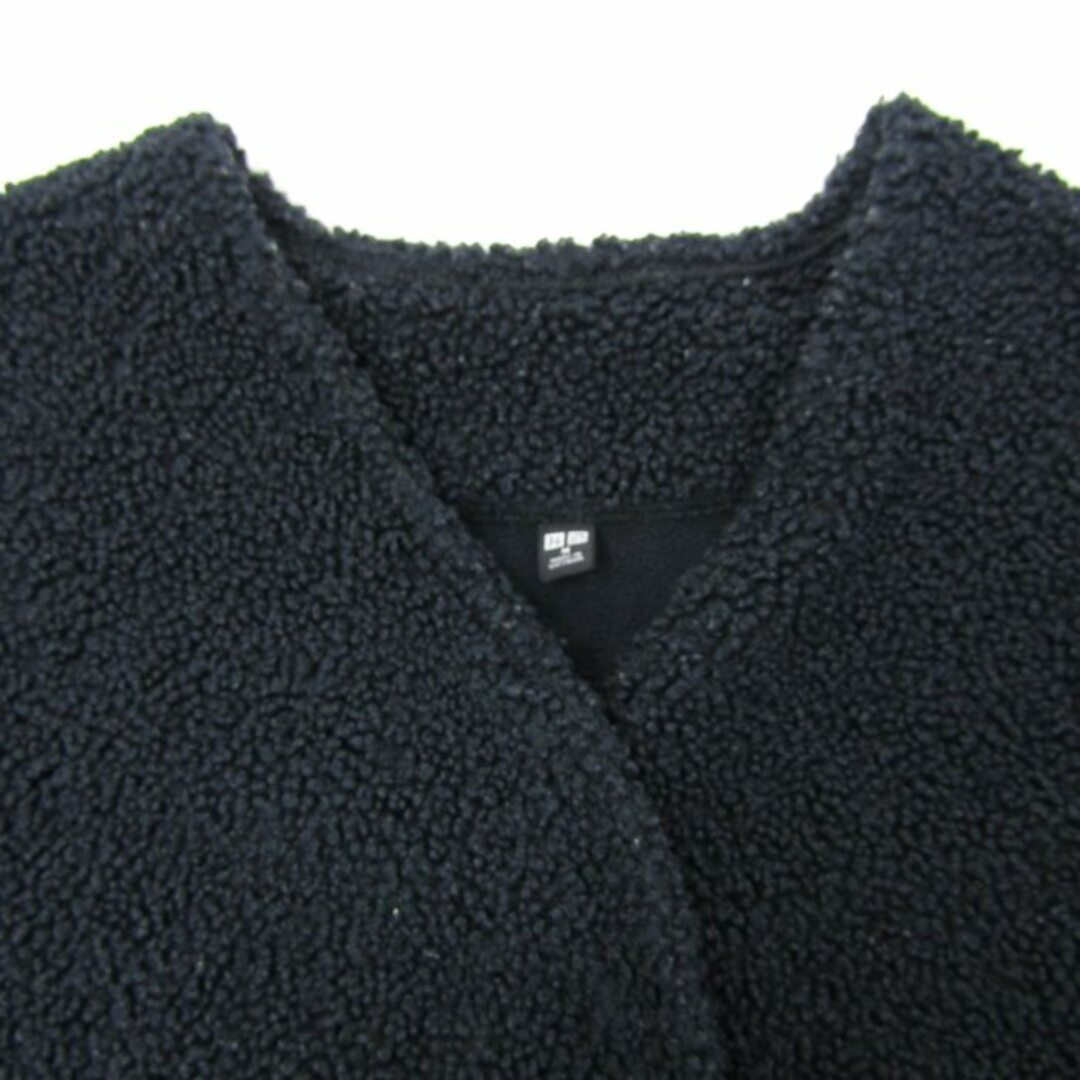 UNIQLO(ユニクロ)のユニクロ フリースカーディガン ノーカラーコート ボア アウター 黒 レディース Mサイズ ブラック UNIQLO レディースのジャケット/アウター(ブルゾン)の商品写真