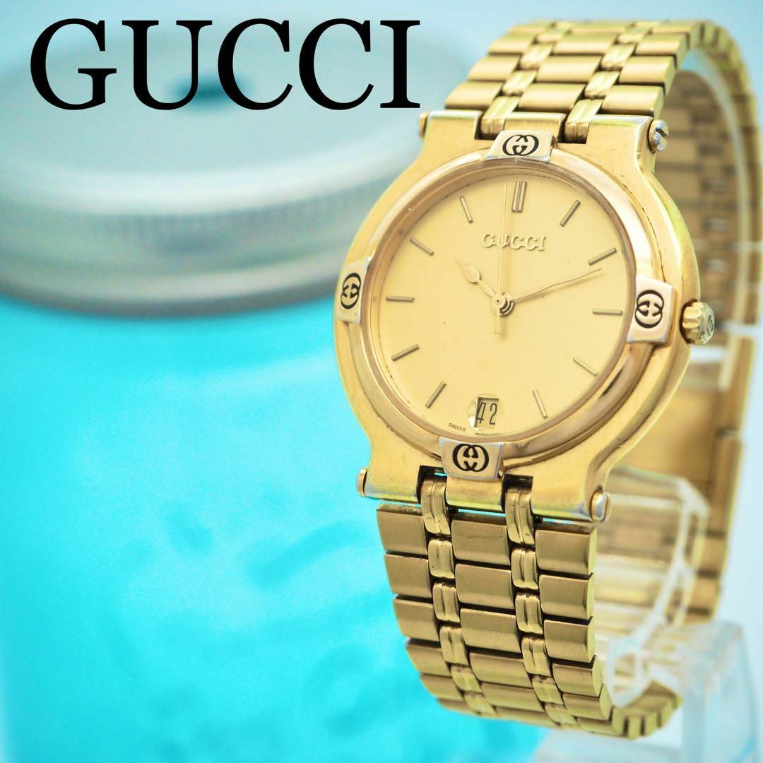 Gucci - 494【美品】GUCCI グッチ時計 メンズ腕時計 ゴールド デイト