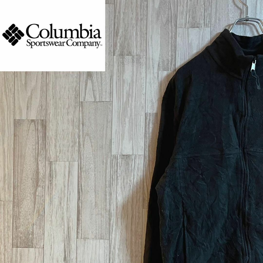 コロンビアフリースジャケット　黒　ロゴ　ユニセックス　アウトドア　ジップアップ | フリマアプリ ラクマ