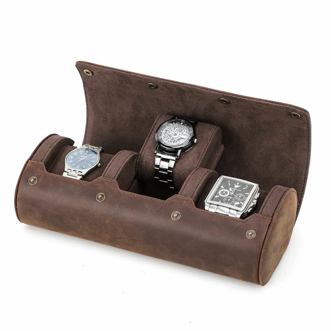 その他HIRAM 本革腕時計ロール 腕時計収納ケース 腕時計収納ボックス 3本用 レザ