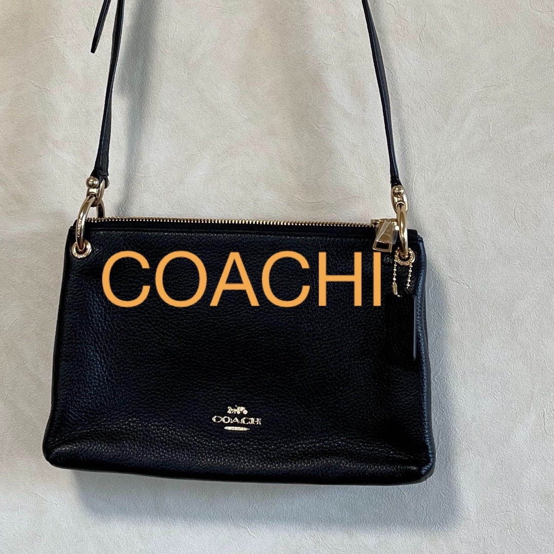 新品未使用　COACH 正規店オールレザー　斜めがけ2ファスナーバック　ブラック